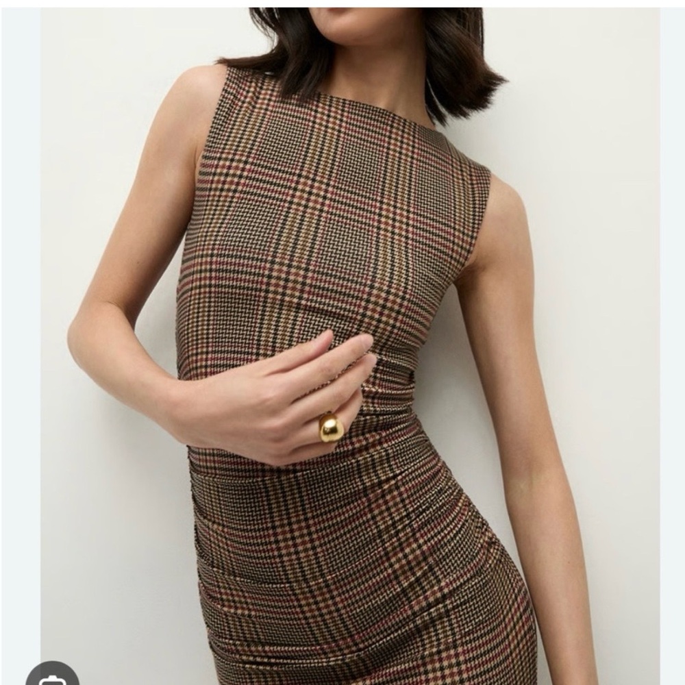 Veronica Beard Charissa Dress Brown Plaid Sleeveless Midi Dress